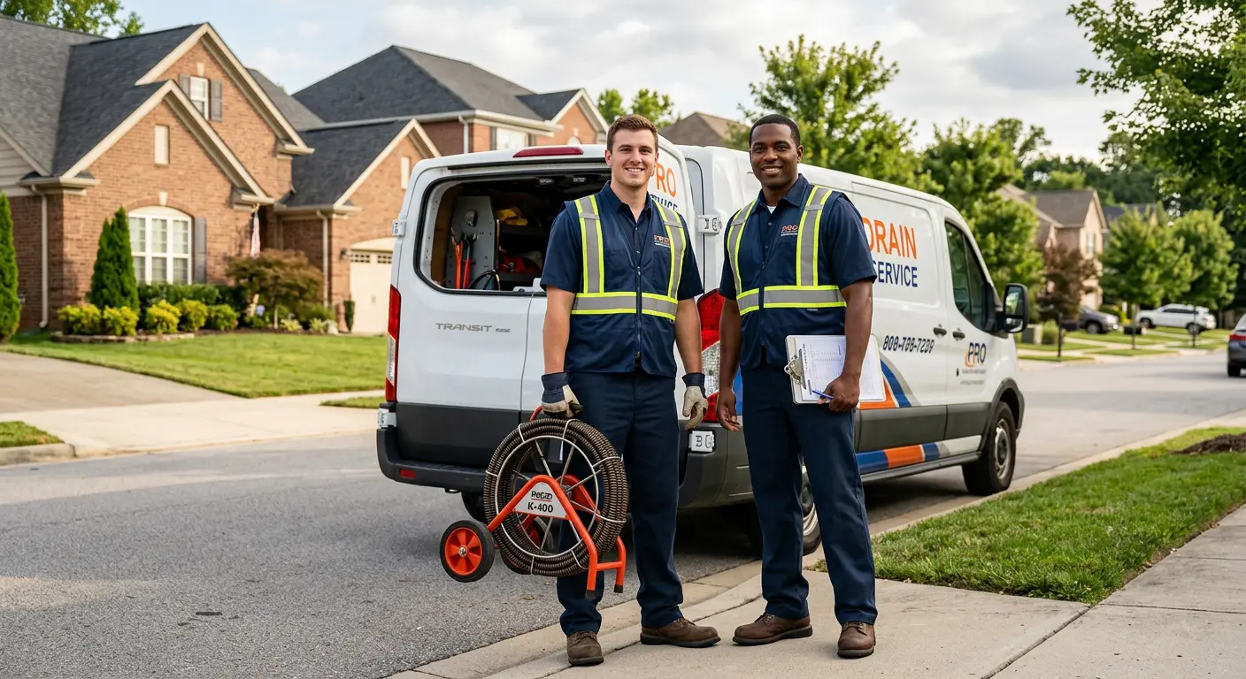 Sewer and drain service team with equipment ready for work in Evanston